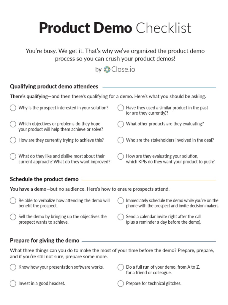 Product Demo Success Checklist | PDF | Cognition | Business