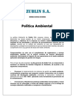 Política ambiental minera Zublin comprometida mejora continua