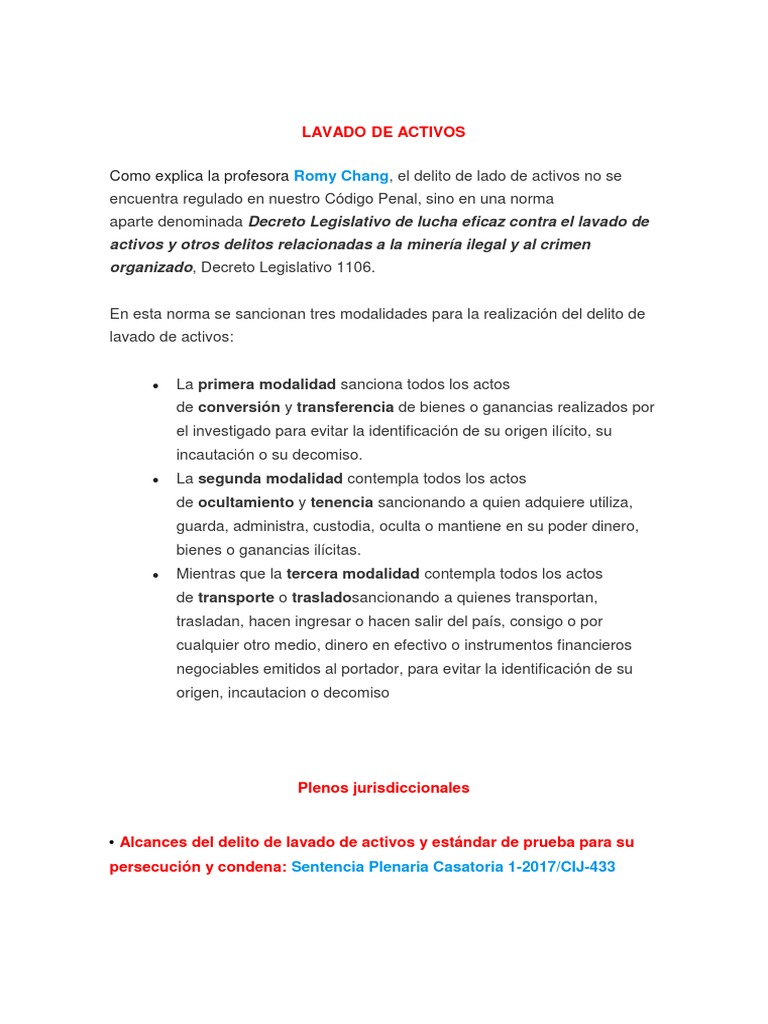 Etapas y Normativa del Lavado de Activos | PDF | Lavado de dinero ...