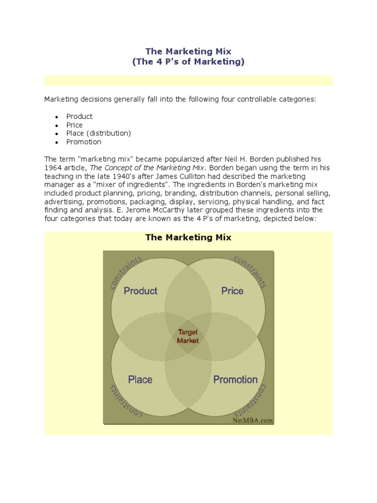 Understanding the Marketing Mix: 4 P's | PDF | Business
