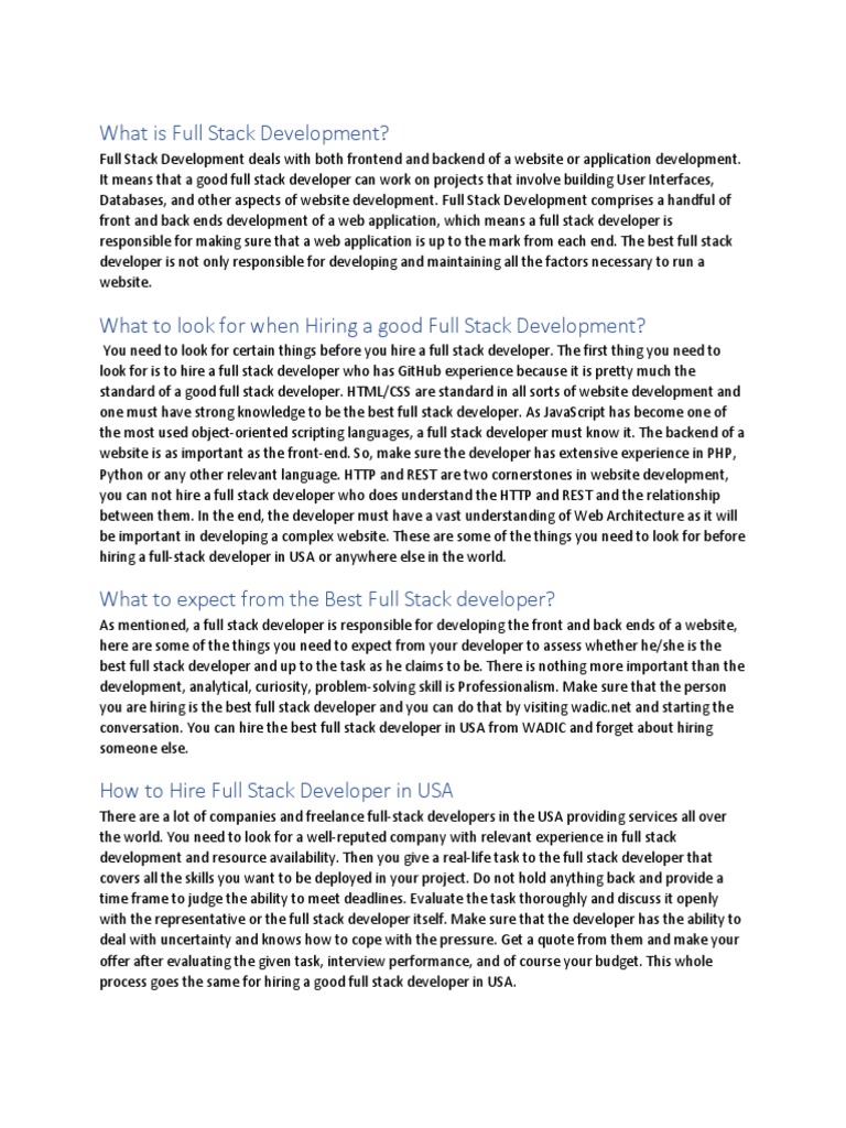 Hiring Guide for Full Stack Developers | PDF | Web Development | Web ...