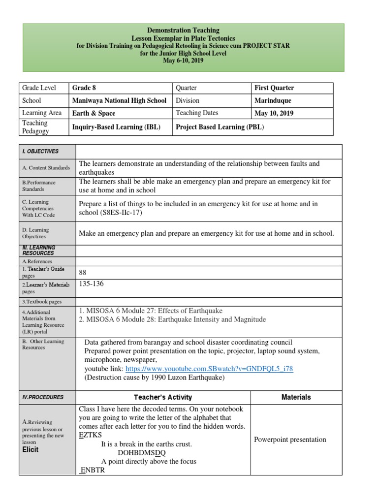Grade 8 Ibl PBL Emergency Kit PDF Rubric (Academic) Project Based