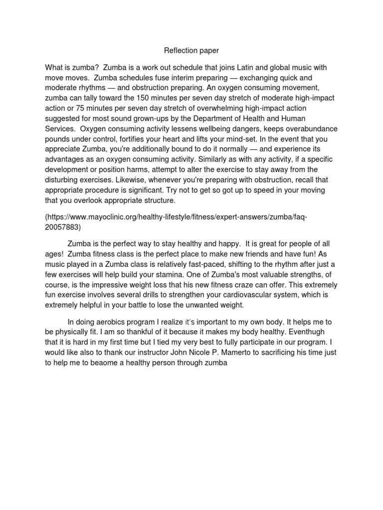Zumba: A Reflection on Fitness Benefits | PDF | Self-Improvement ...