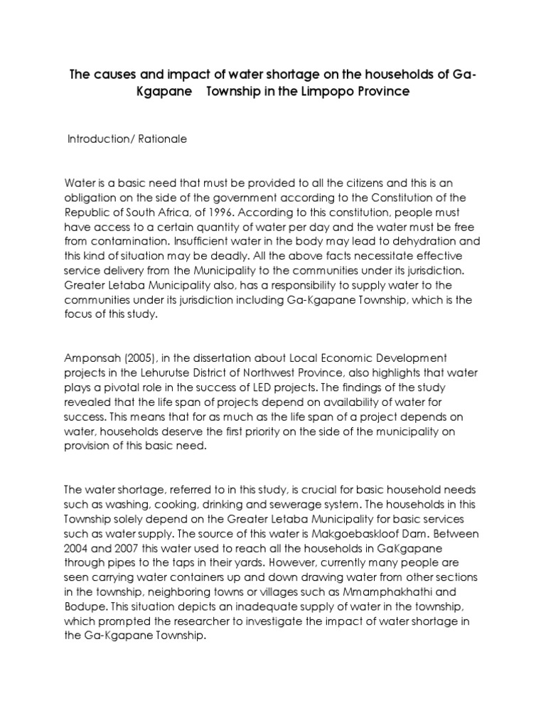 The Causes and Impact of Water Shortage On The Households of Ga | PDF ...