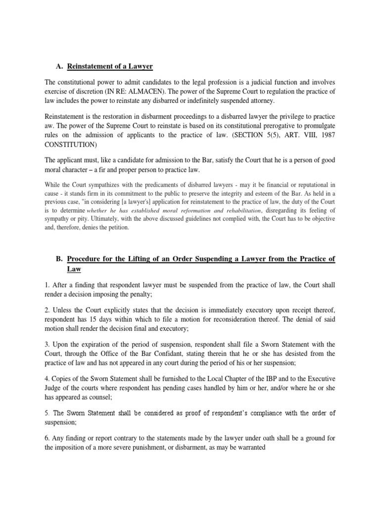 Reinstatement Process for Suspended Lawyers | PDF | Disbarment | Pardon
