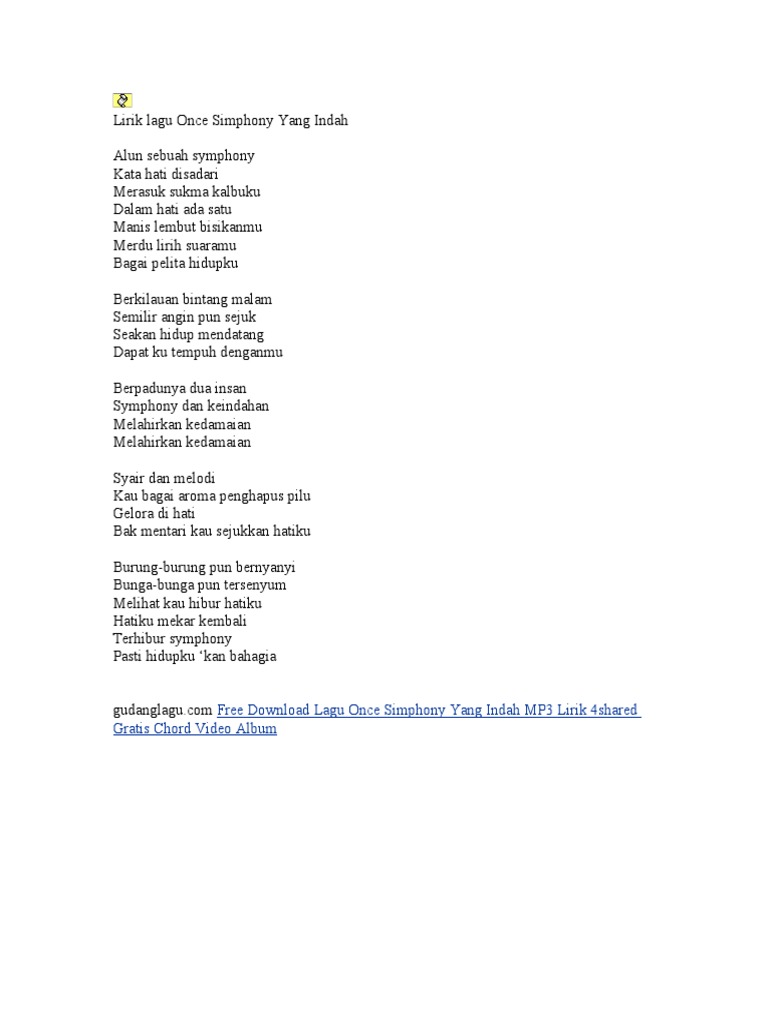 Lirik Lagu Once Simphony Yang Indah