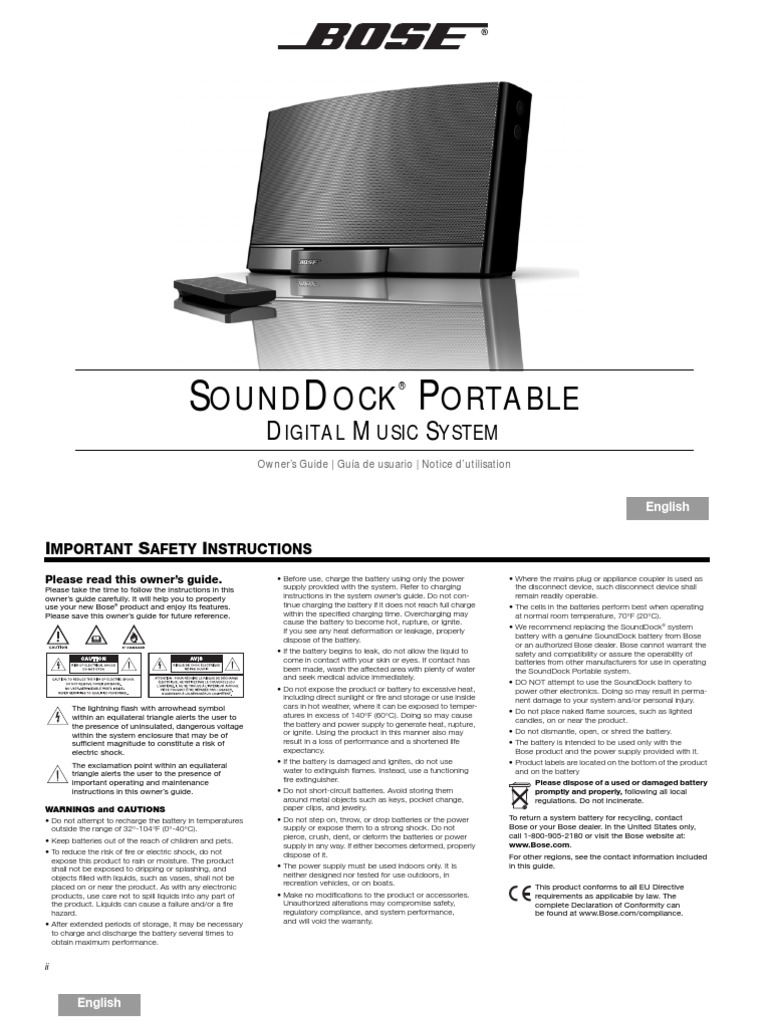 BOSE SoundDock Portable Manual PDF I Pod I Phone