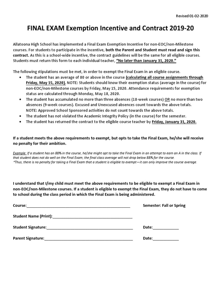 final exam exemption incentive and contract 201920 revised 01022020