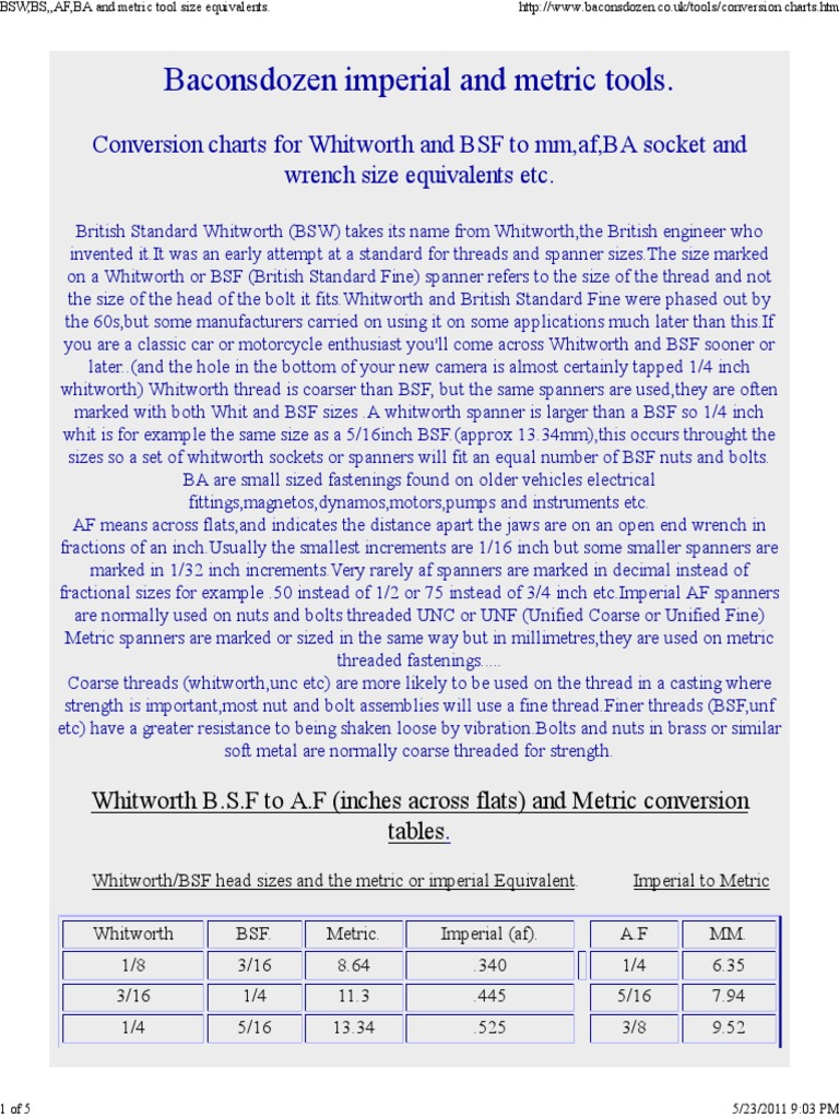 Spanner Size Conversion Guide | PDF | Land Vehicles | Transport