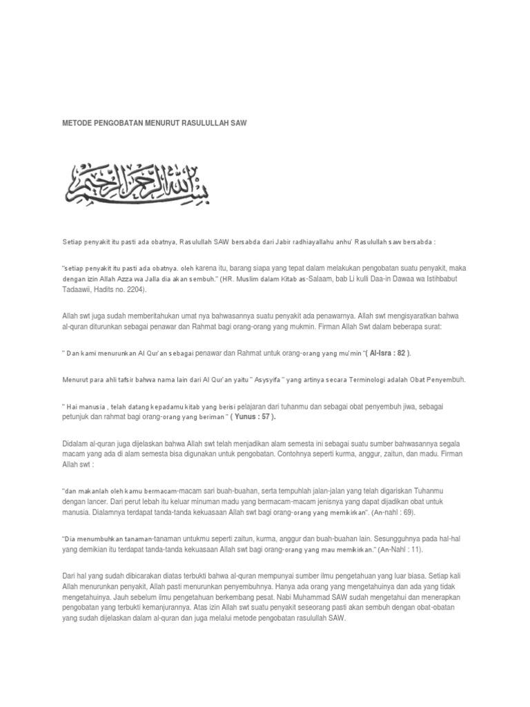Metode Pengobatan Menurut Rasulullah Saw  PDF