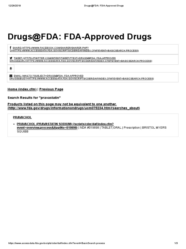 FDA-Approved Pravastatin Drugs List | PDF | Pharmaceutics | Food And ...