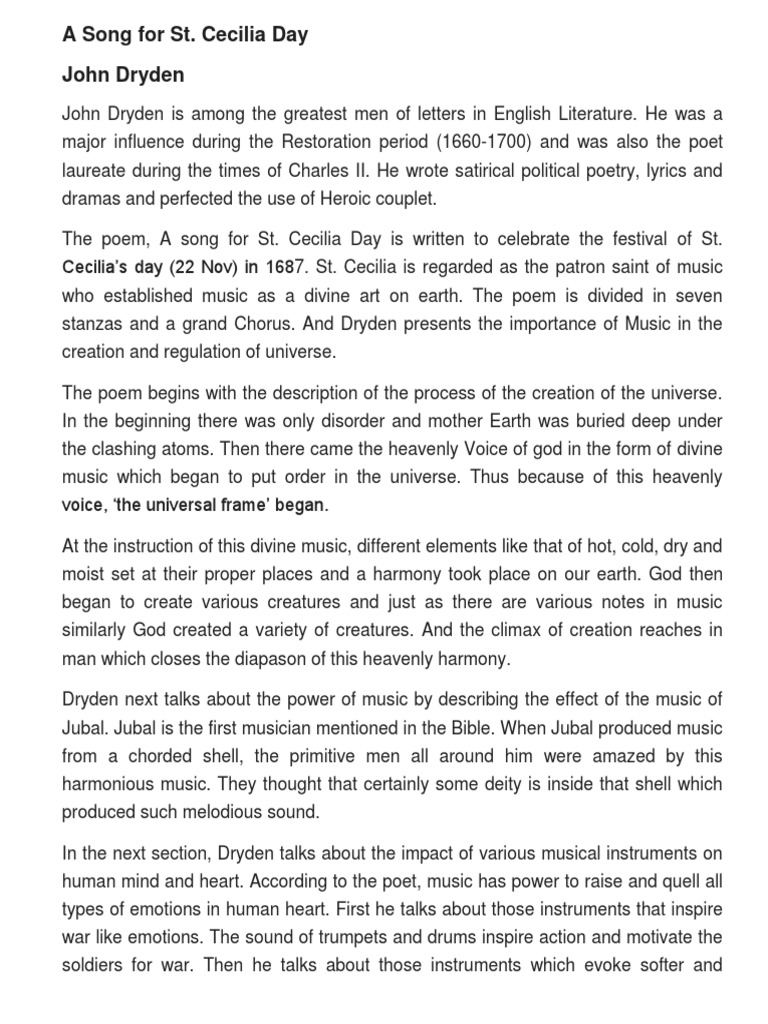 A Song For ST Cecilia Day | PDF | Musical Instruments | John Dryden