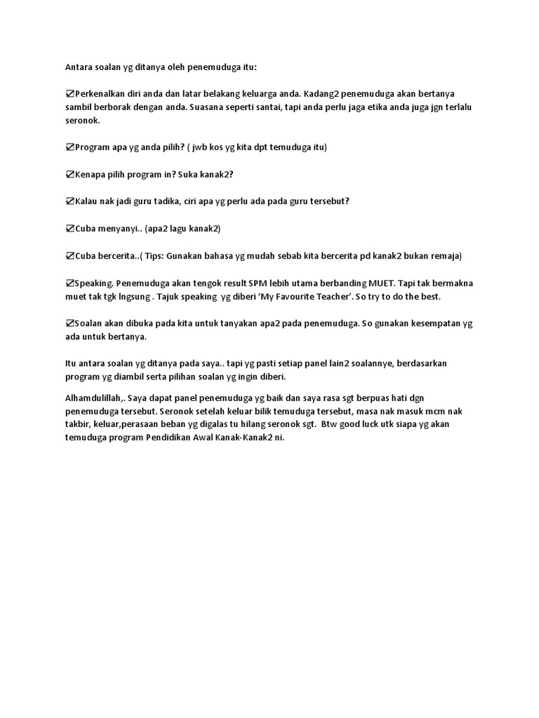 Antara Soalan Yg Ditanya Oleh Penemuduga Itu Pdf