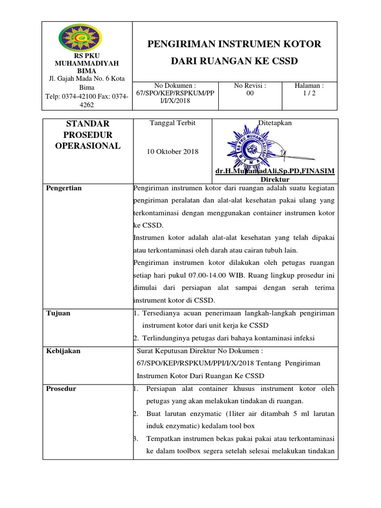 Spo Pengiriman Instrumen Kotor Dari Ruangan Ke CSSD | PDF