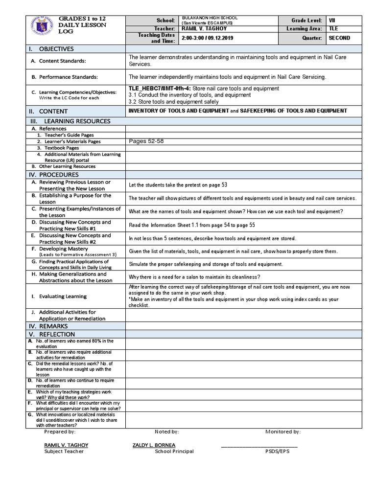 M1 L1 5 INVENTORY OF TOOLS AND EQUIPMENT and SAFEKEEPING OF TOOLS AND EQUIPMENT PDF