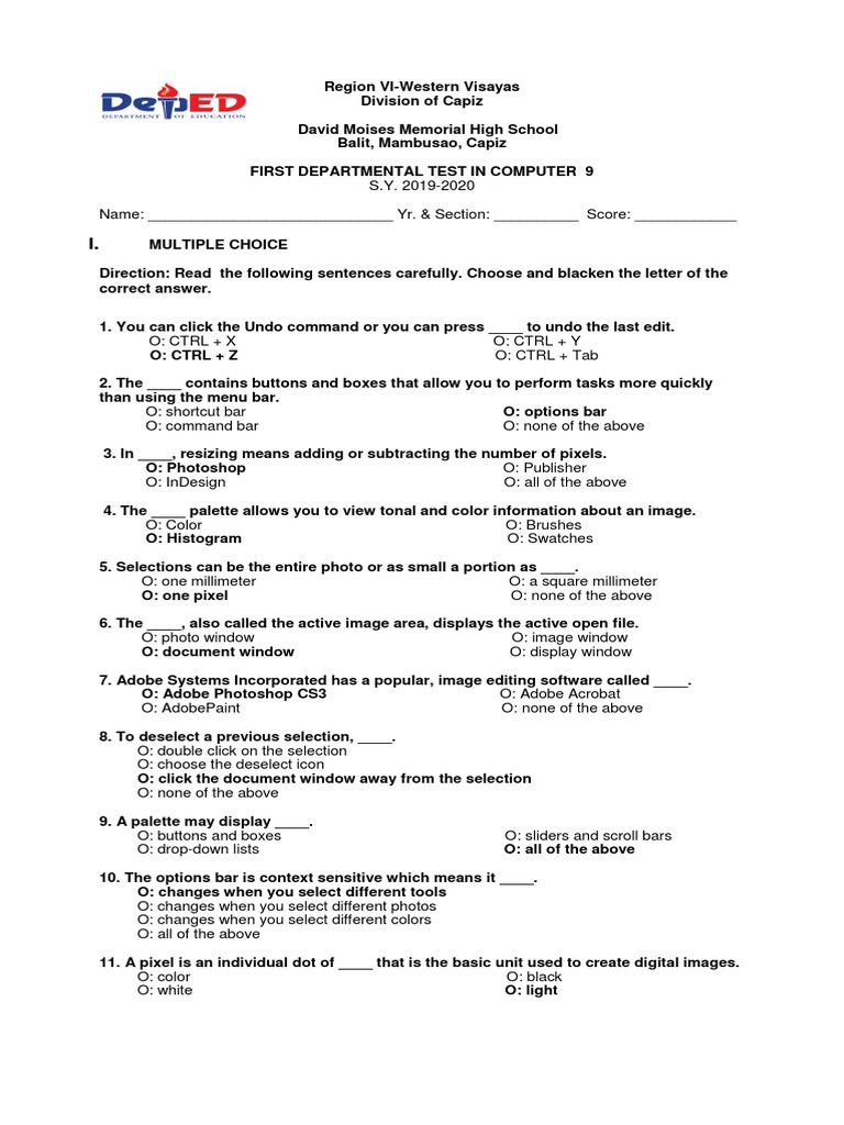 Grade 9 And 10 Exam Dmmhs With No Answer Image Editing Adobe Photoshop