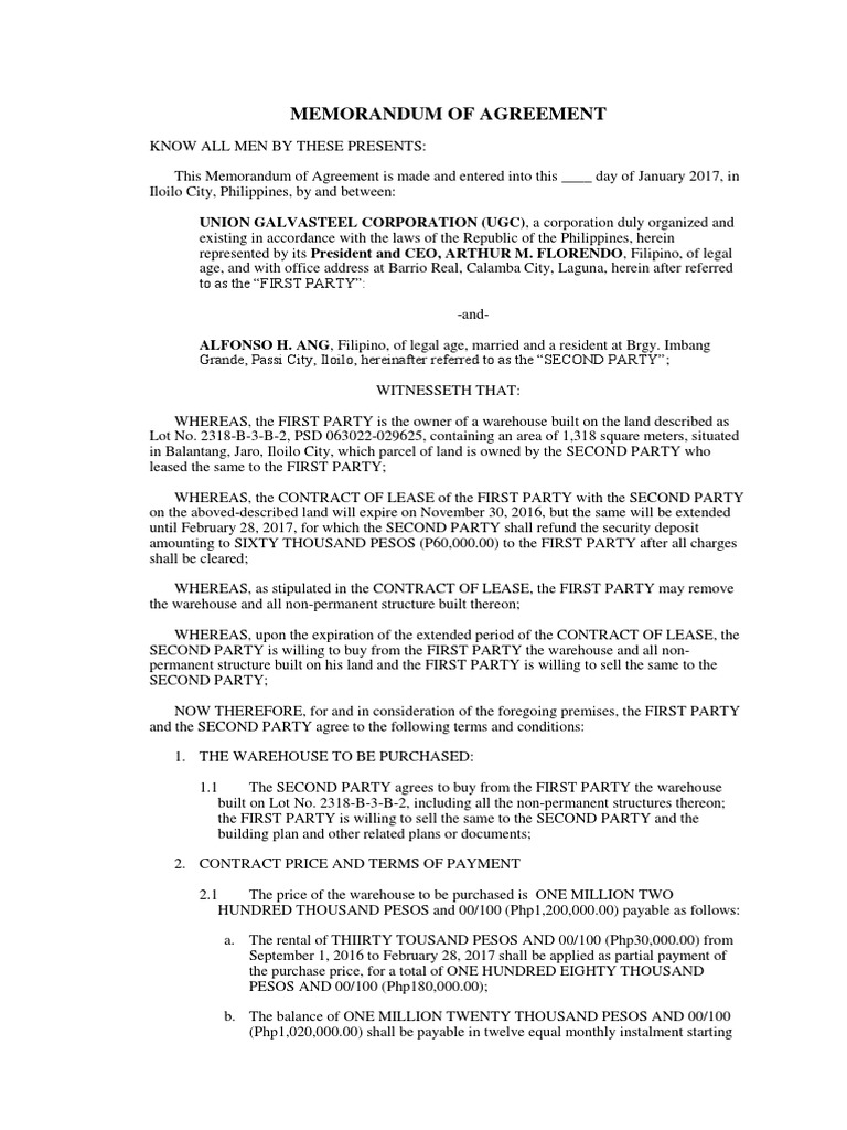 Memorandum of Agreement | PDF | Deed | Common Law