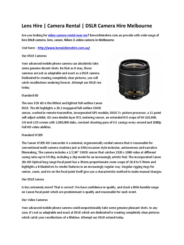 Lens Hire Camera Rental DSLR Camera Hire Melbourne PDF Digital