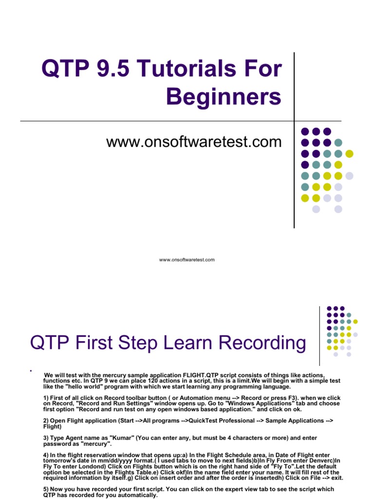 QTP 9.5 Tutorials For Beginners | PDF | Oracle Database | Databases