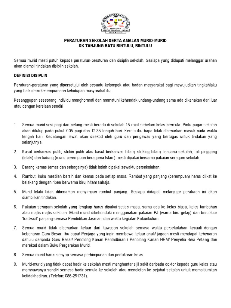 Peraturan Sekolah Serta Amalan Murid 2019 Pdf