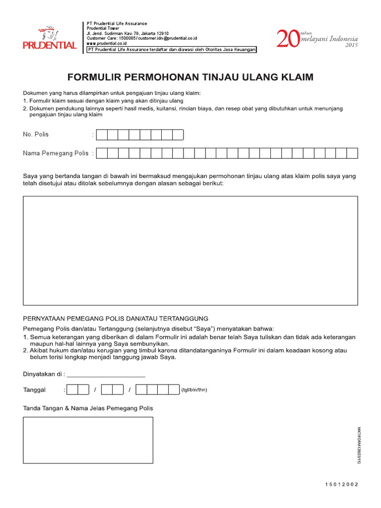 Formulir Klaim Asuransi Prudential | PDF | Komputer