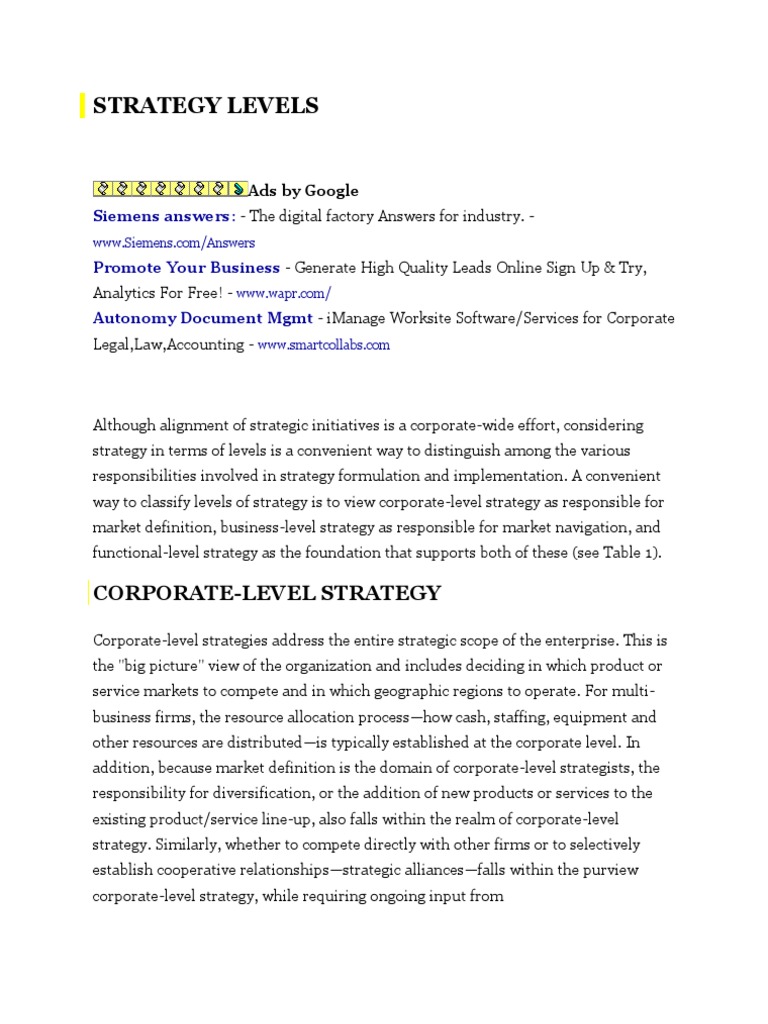 Understanding Strategy Levels in Business | PDF | Strategic Management ...