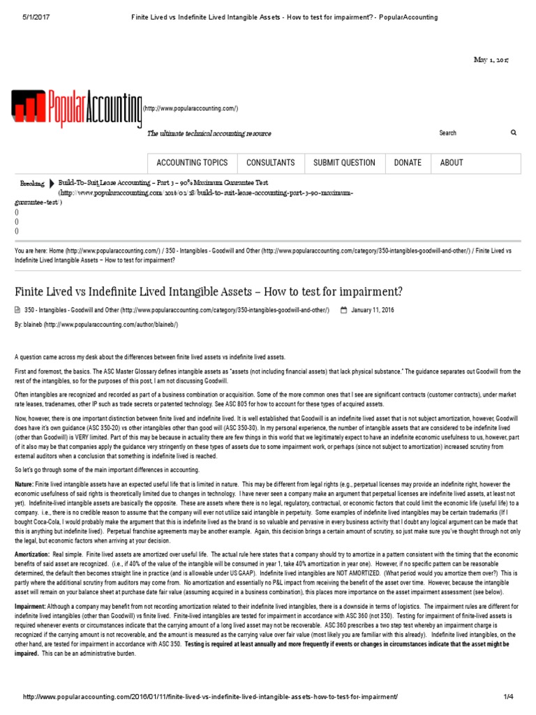 Finite Lived Vs Indefinite Lived Intangible Assets - How To Test For ...