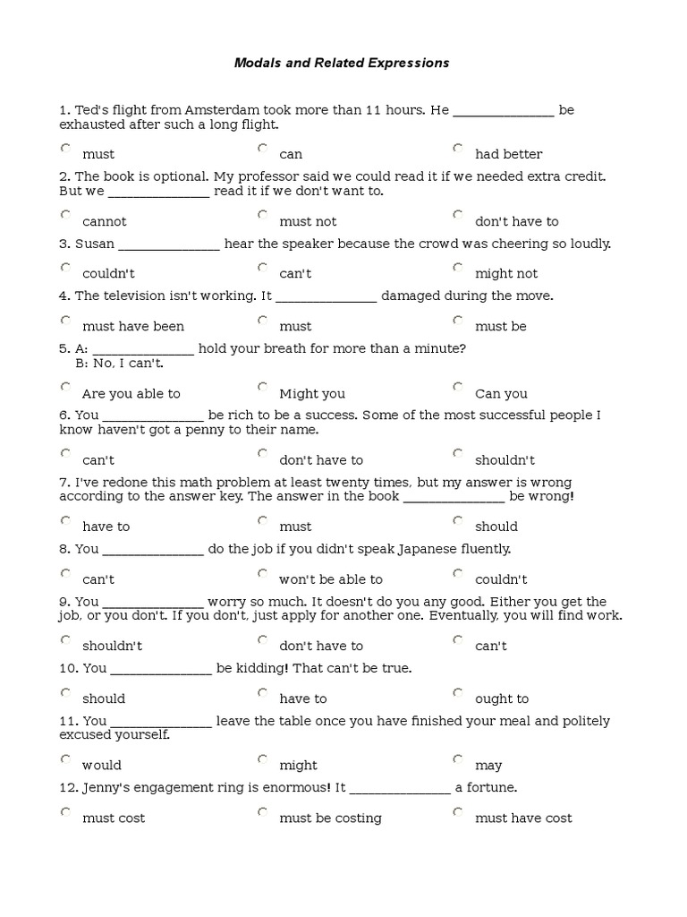 Test On Modals and Related Expressions | PDF