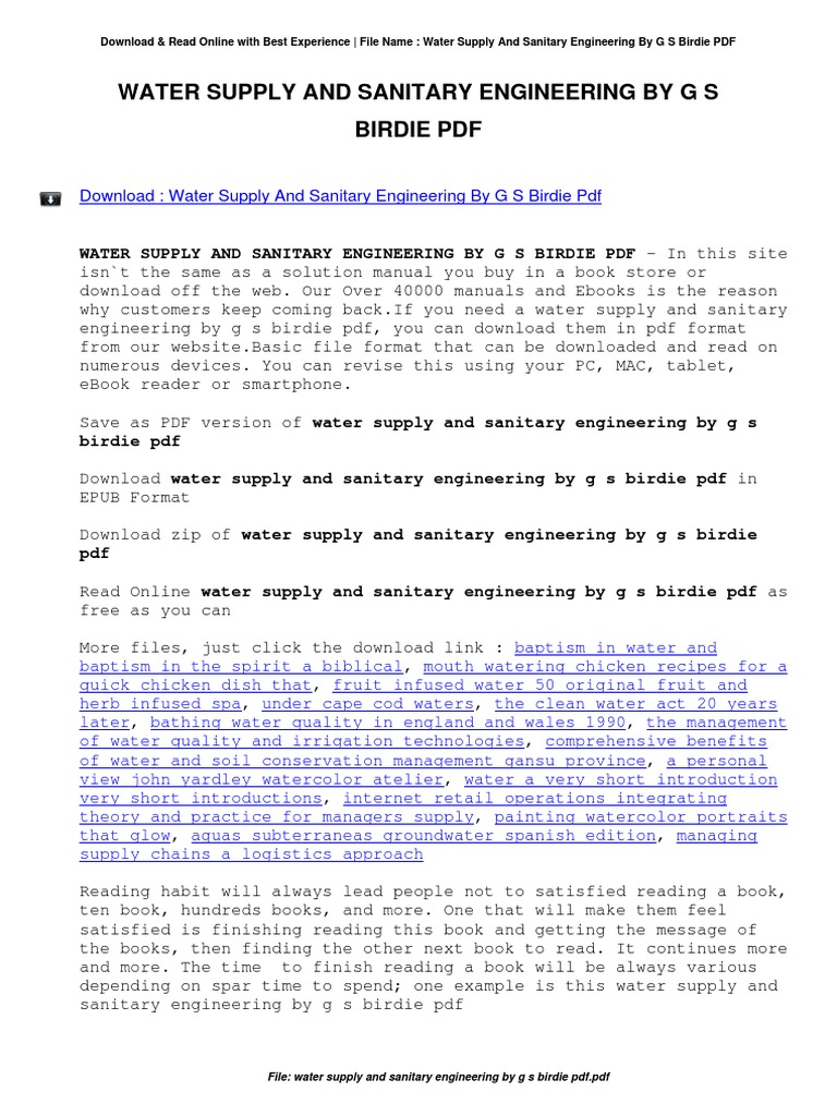 Water Supply and Sanitary Engineering by G S Birdie PDF Download Free