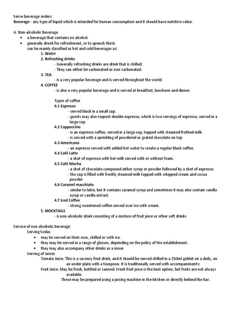 Serve Beverage Orders PDF Drink Alcoholic Drinks