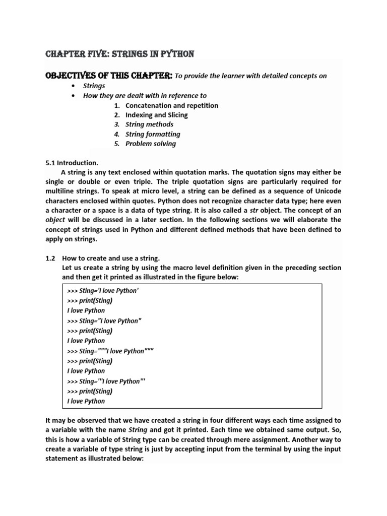 Strings in Python | PDF | String (Computer Science) | Quotation Mark