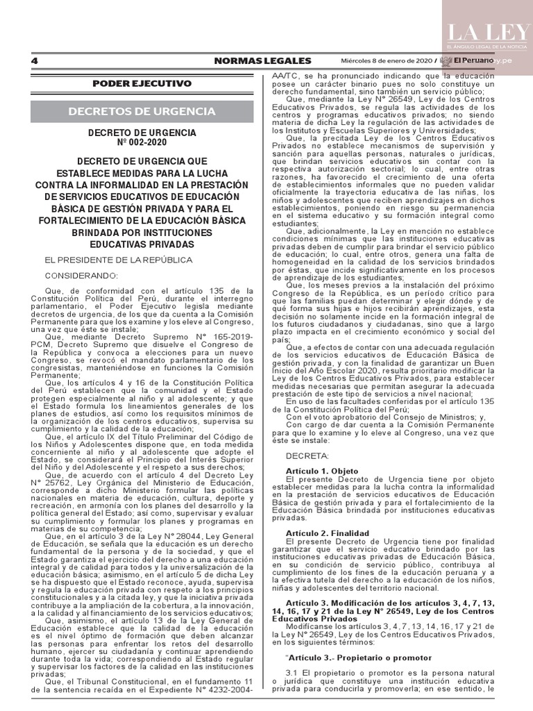 Decreto De Urgencia 002 2020 Pdf Institución Regulación