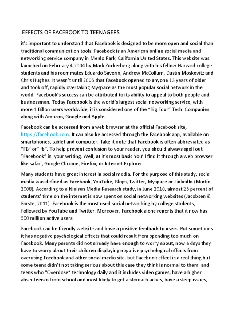 How Facebook Effects The Daily Lives of Teens | PDF | Social Networking ...