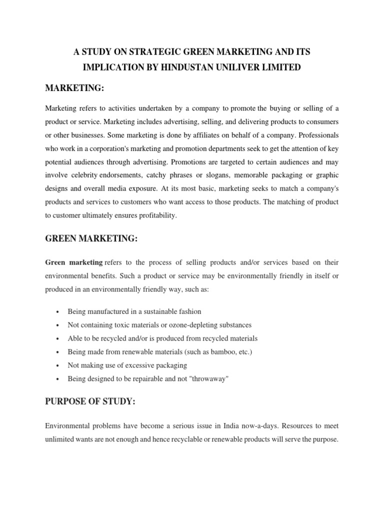 A Study On Strategic Green Marketing and Its Implication by Hindustan ...