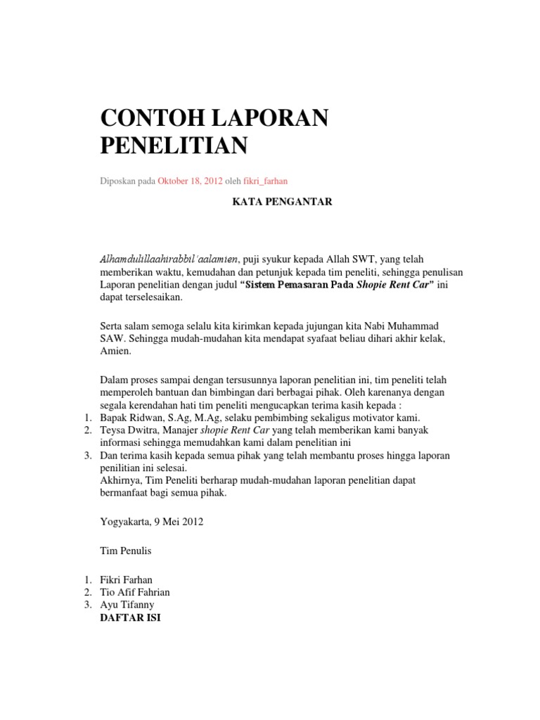 Contoh Laporan Penelitian | PDF