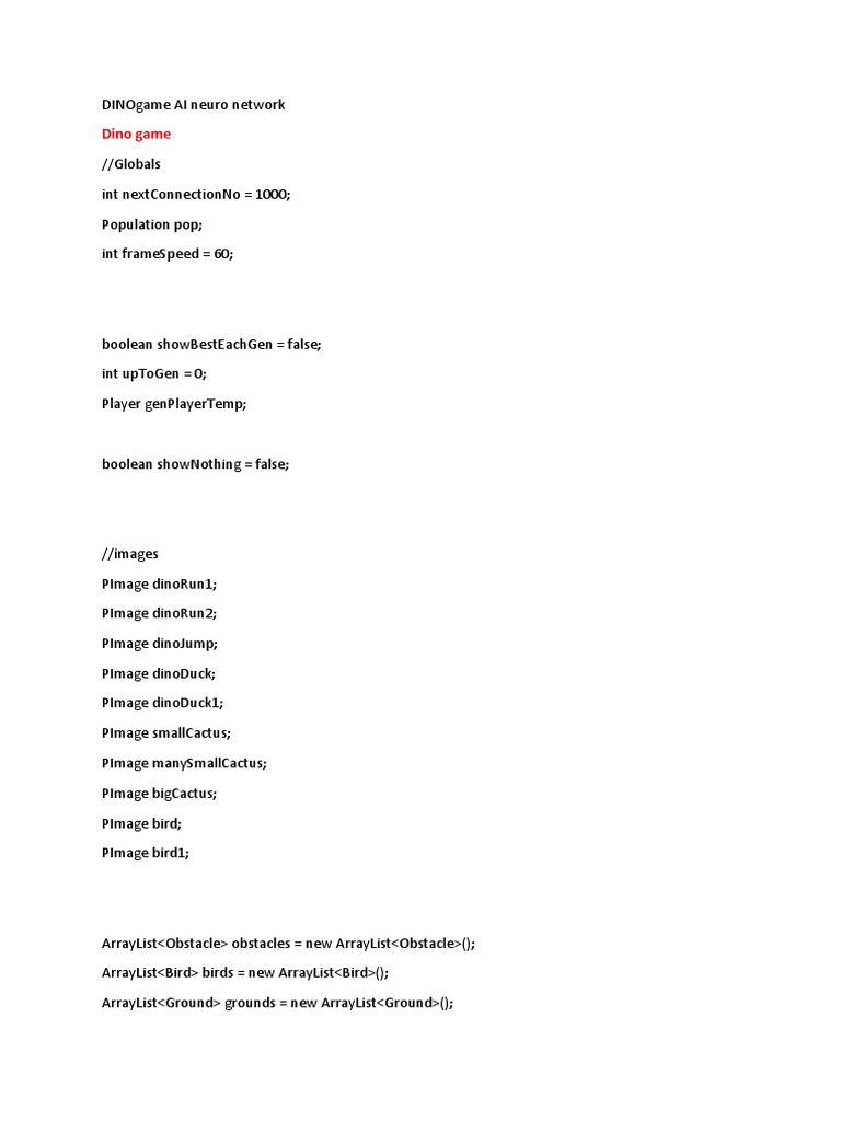 Dino Game AI Neural Network Code | PDF | Boolean Data Type | Areas Of ...