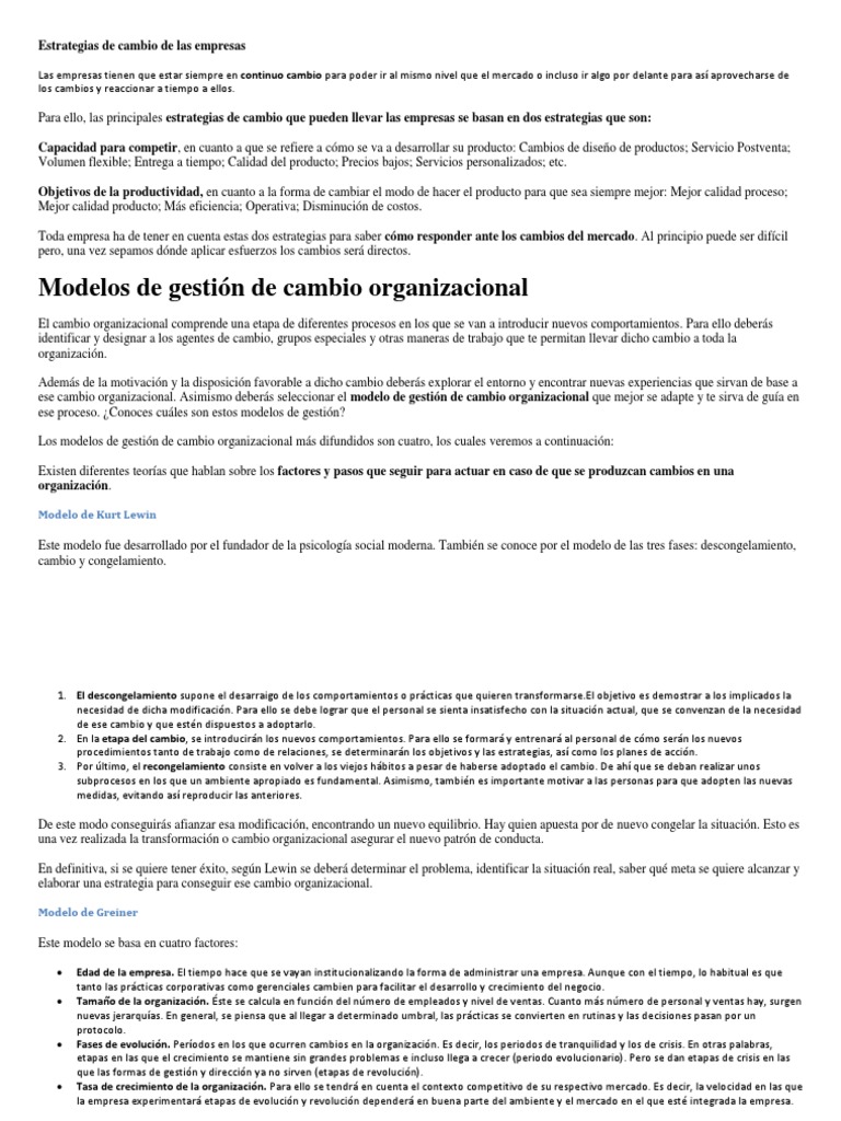 Estrategias de Cambio Organizacional | PDF | Gestión del cambio ...