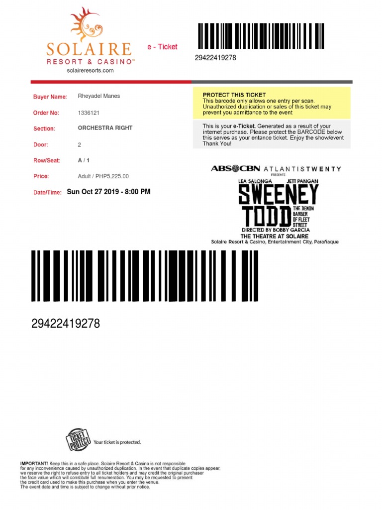Orchestra Right Tickets for Rheyadel Manes | PDF