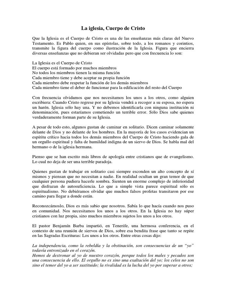 La Iglesia como Cuerpo de Cristo | PDF | La unción | Cuerpo de Cristo