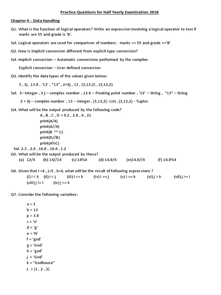 chapter 4 5 And 6 Practice Questions Pdf C Programming Language Areas Of Computer Science