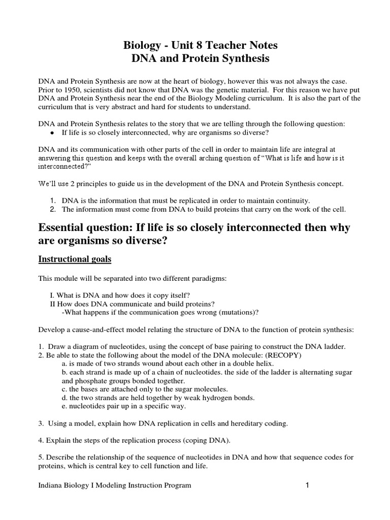 DNA and PROTEIN SYNTHESIS MODULE OVERVIEW 2012 | PDF | Translation  (Biology) | Gene