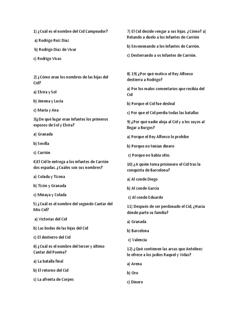 dramático Caucho Bourgeon Examen Mio Cid 2 | PDF