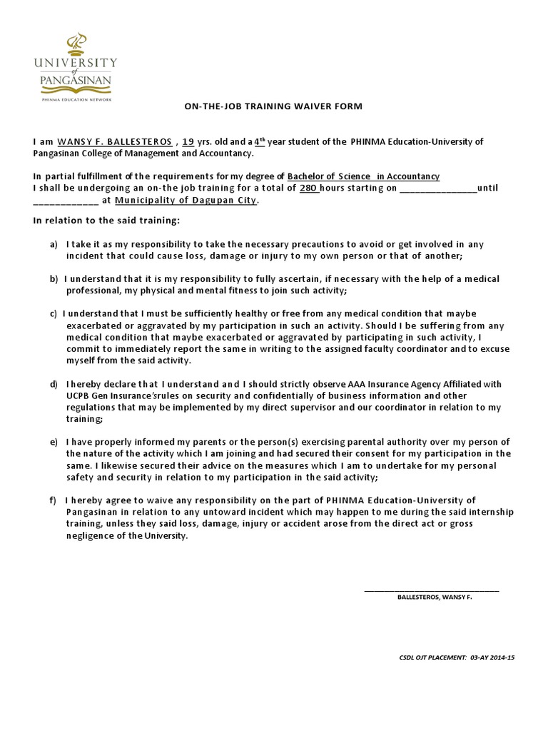Student Internship Waiver Form | PDF | Social Institutions | Social Science