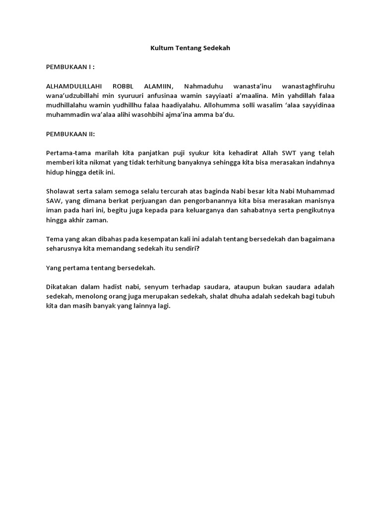Kultum Tentang Sedekah