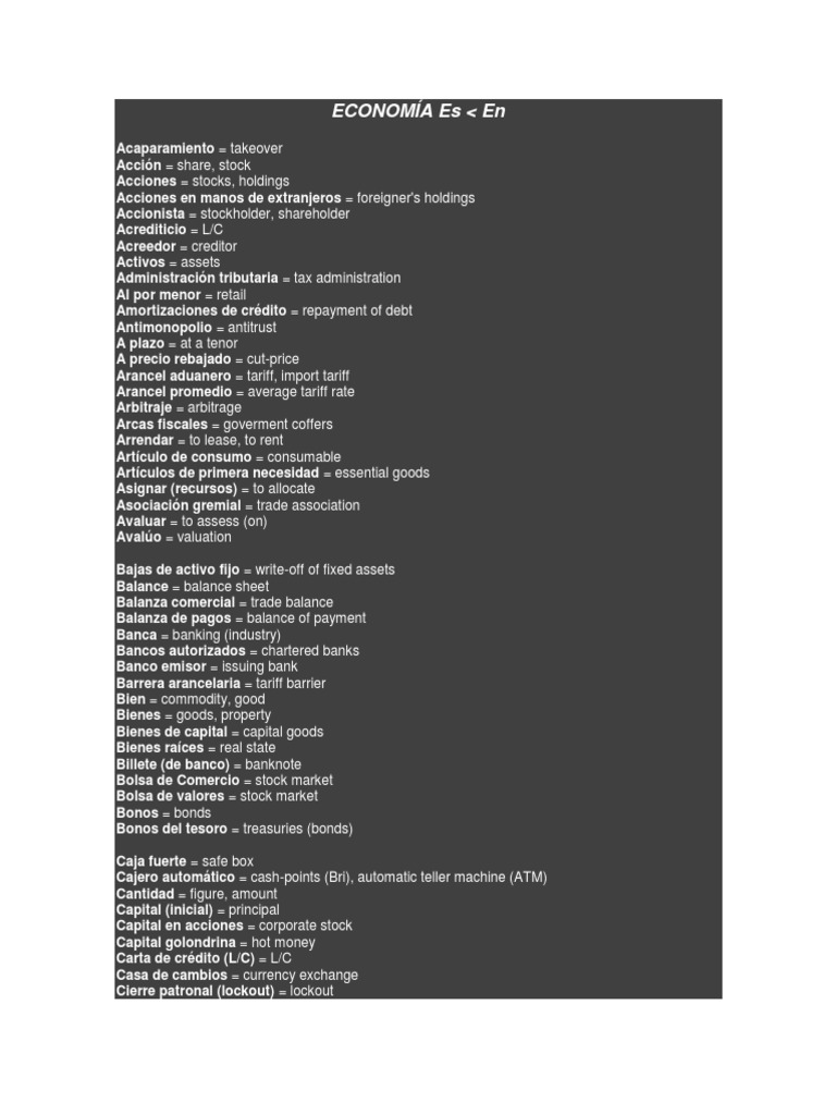Diccionario Economia (Ingles Español) PDF Taxes Stocks