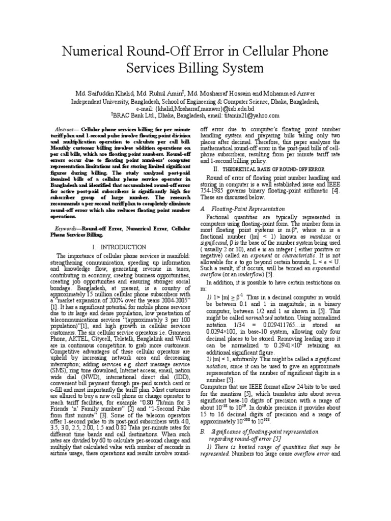 Round-Off Errors in Mobile Billing Systems | PDF | Rounding ...