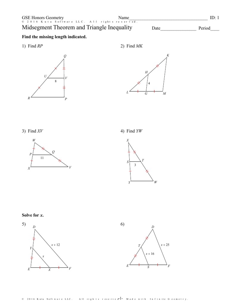 Midsegment Theorem and Triangle Inequality Worksheet and Answers 25 Pertaining To Triangle Inequality Theorem Worksheet