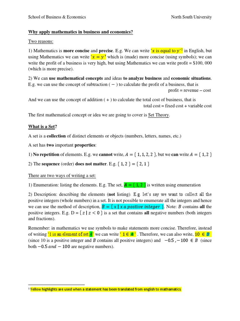 Business Mathematics Lecture Notes | PDF | Set (Mathematics) | Function ...