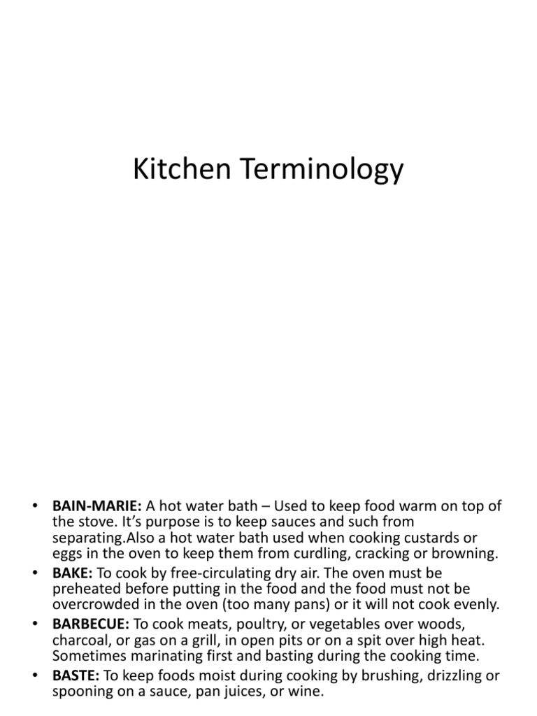 Kitchen Terminology PDF Grilling Baking