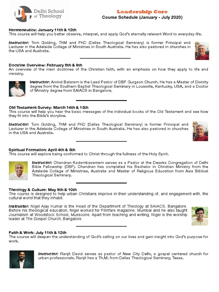 Leadership Core Course Schedule 2020 | PDF | Theology | The Gospel